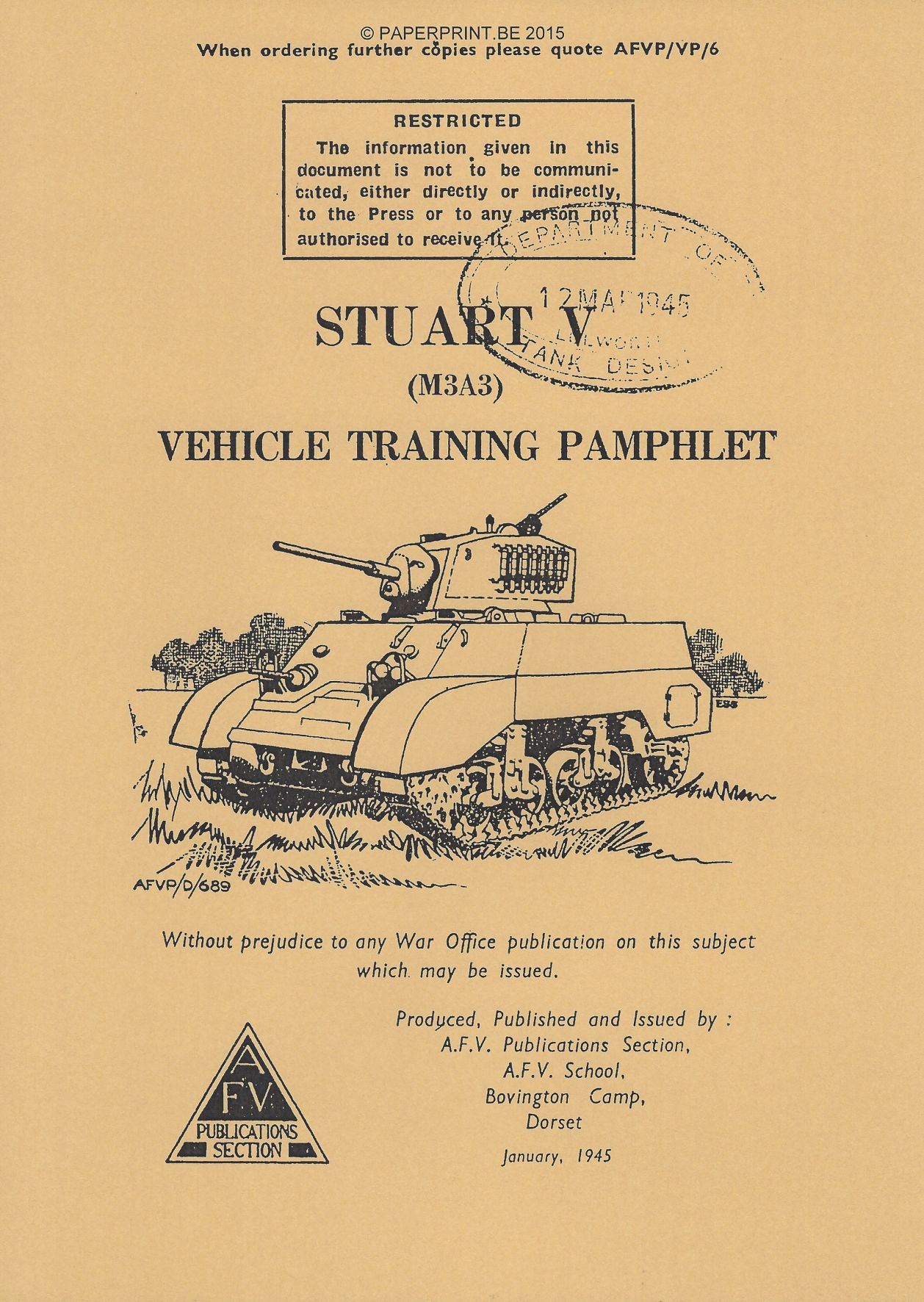 STUART V (M3A3) VEHICLE TRAINING PAMPHLET